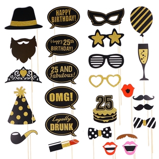 27 pcs Birthday Photobooth Props Photo Props Kit 25 Years O