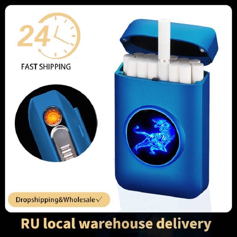 Metal Cigarette Case Box with USB Electronic Lighter Logo D 电子元器件市场 外设配件 原图主图