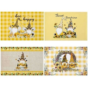 4Pcs Happy Valentines Day Placemat Truck Gnome Wood Grain