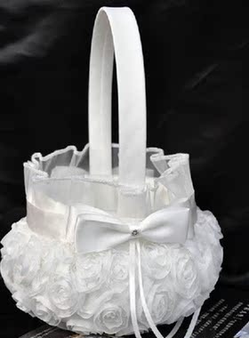 1pcs Wedding Ceremony White Handle Rose Flower Girl Baskets