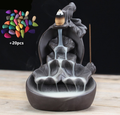 Purple Clay Gourd And Lotus Waterfall Incense Burner +20pcs