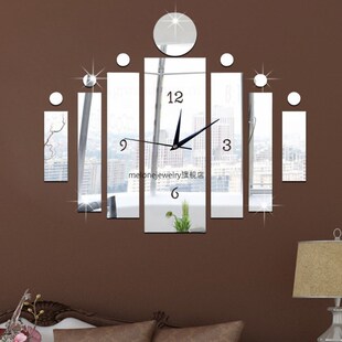 Luxury 3d Mirror Silver Wall Clock Modern Design Home Decor