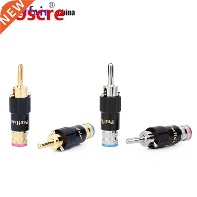 4xPreffair Rhodium /Gold Plated Audio Banana Speaker Plug Sc
