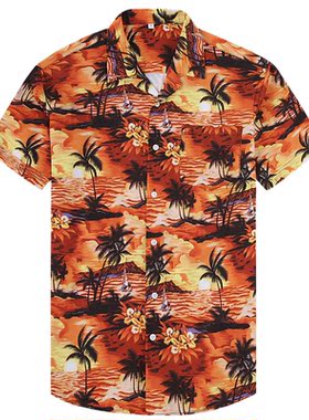 2022 Men Fashion Casual Hawaiian Printed Slim Fit Shirt And
