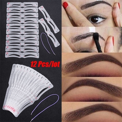 12Pcs/Set Grooming Eyebrow Stencil Kit Makeup Tools DIY Beau