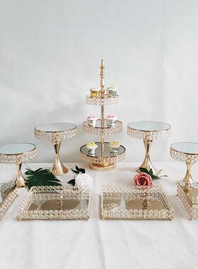 1-15pcs Crystal Cake Stand Set Metal mirror Cupcake stand de