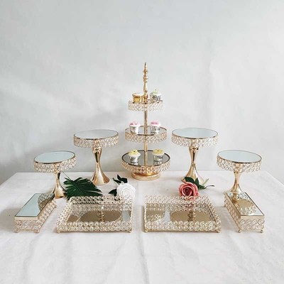 1-15pcs Crystal Cake Stand Set Metal mirror Cupcake stand de