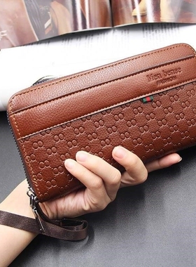 Leather wallet for men female long length fur bag men's wall