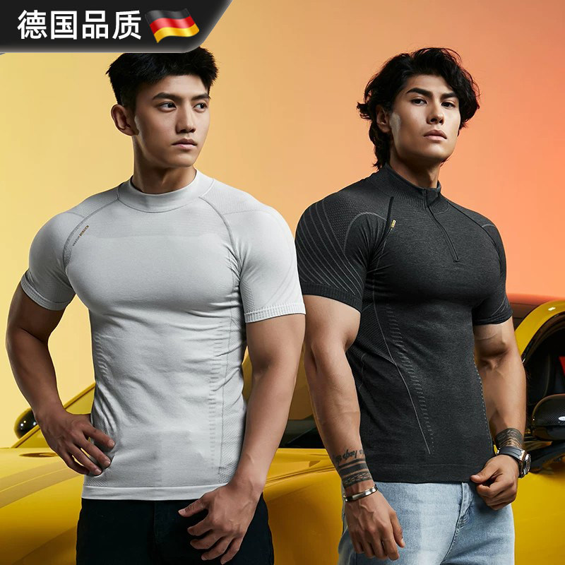 男健身运动修身短袖弹力显大显壮