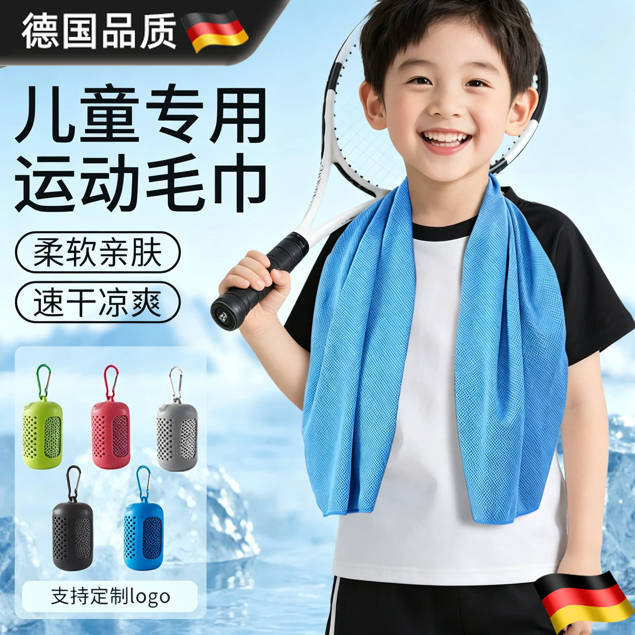 德国2026年新款夏儿童吸汗运动毛巾擦汗专用大冷感速干冰丝手腕巾