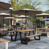 户外连体桌椅露天广场商业街小吃街奶茶店户外防晒遮阳伞桌椅套装