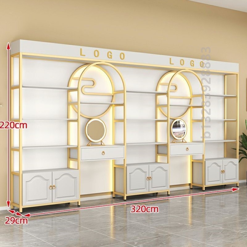 展示架美甲货柜化妆品展示柜产品柜美容院置物架理发店展柜带镜子