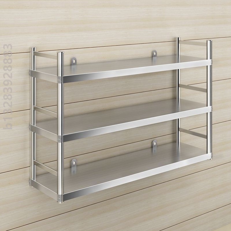 304不锈钢厨房置物架带围栏上墙架微波炉挂墙架调料架带护栏壁挂