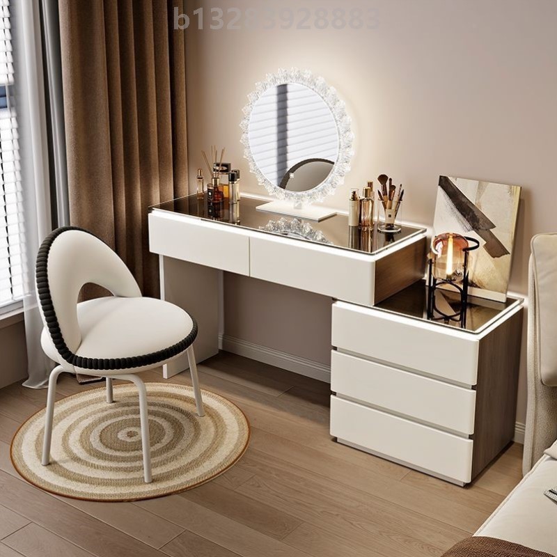 新款奶油风氛围灯卧室实木梳妆台化妆斗柜一体现代简约时尚轻奢