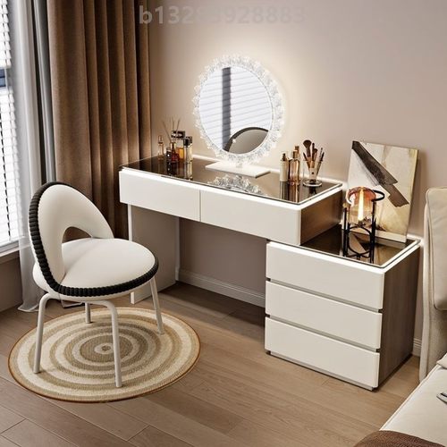 新款奶油风氛围灯卧室实木梳妆台化妆斗柜一体现代简约时尚轻奢