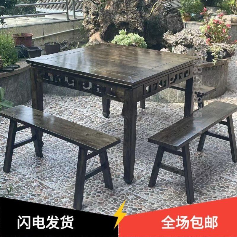 四方桌实木八仙桌饭店面馆新中式正方形桌子餐馆酒店明清仿古餐桌