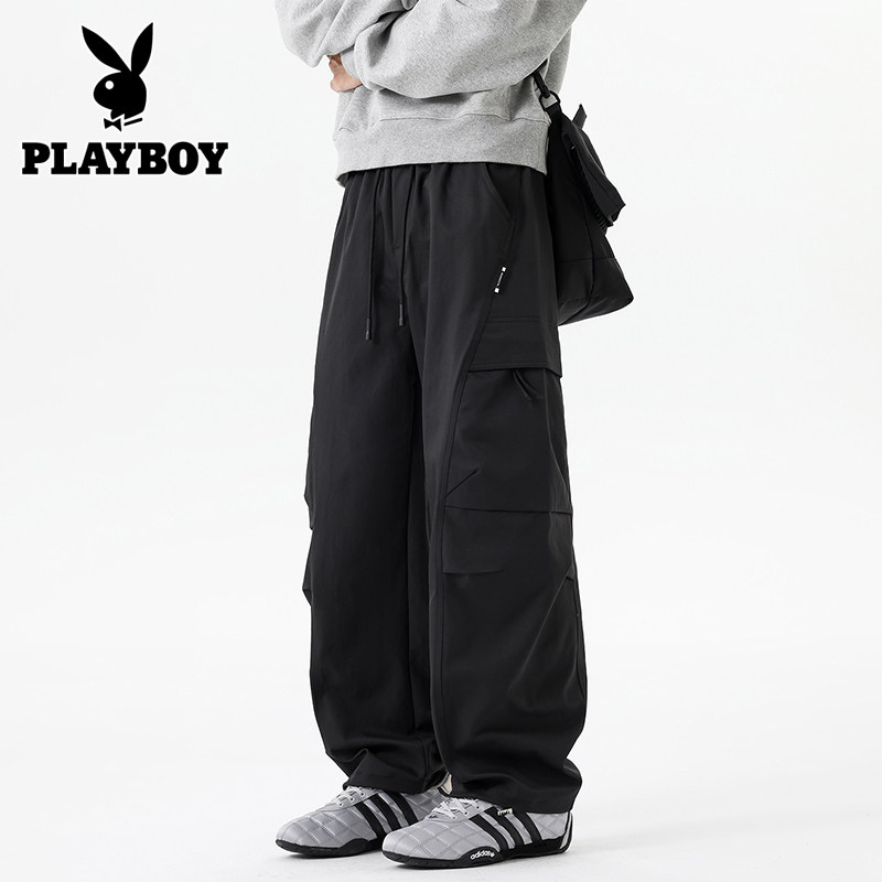 花花公子美式复古弯刀裤子工装裤男宽松直筒春夏季新款休闲阔腿裤