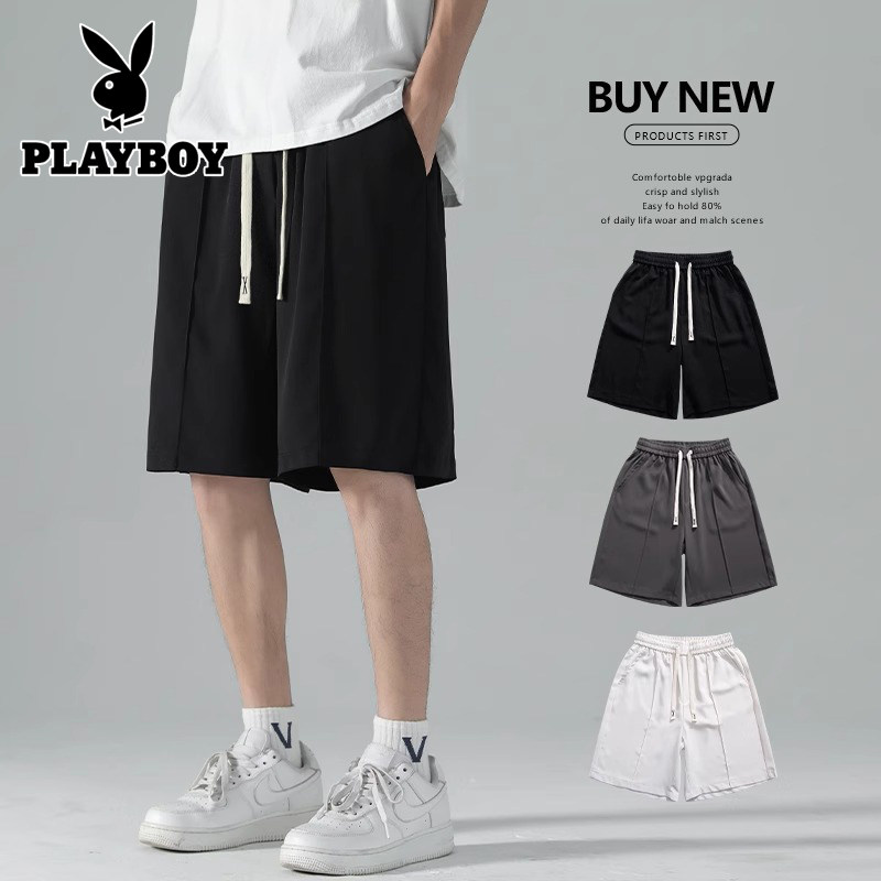 花花公子垂感休闲西装短裤男夏季薄款宽松直筒裤子男五分冰丝西裤