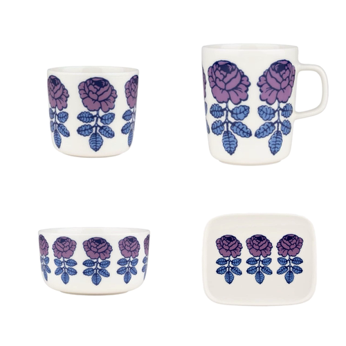 芬兰Marimekko玛莉美歌 Vihkiruusu玫瑰系列 紫玫瑰 马克 手握 碗