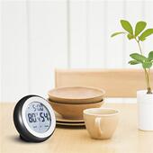 触屏电子温度计湿度计室内家用时钟闹钟温度计背光创意可爱带磁铁