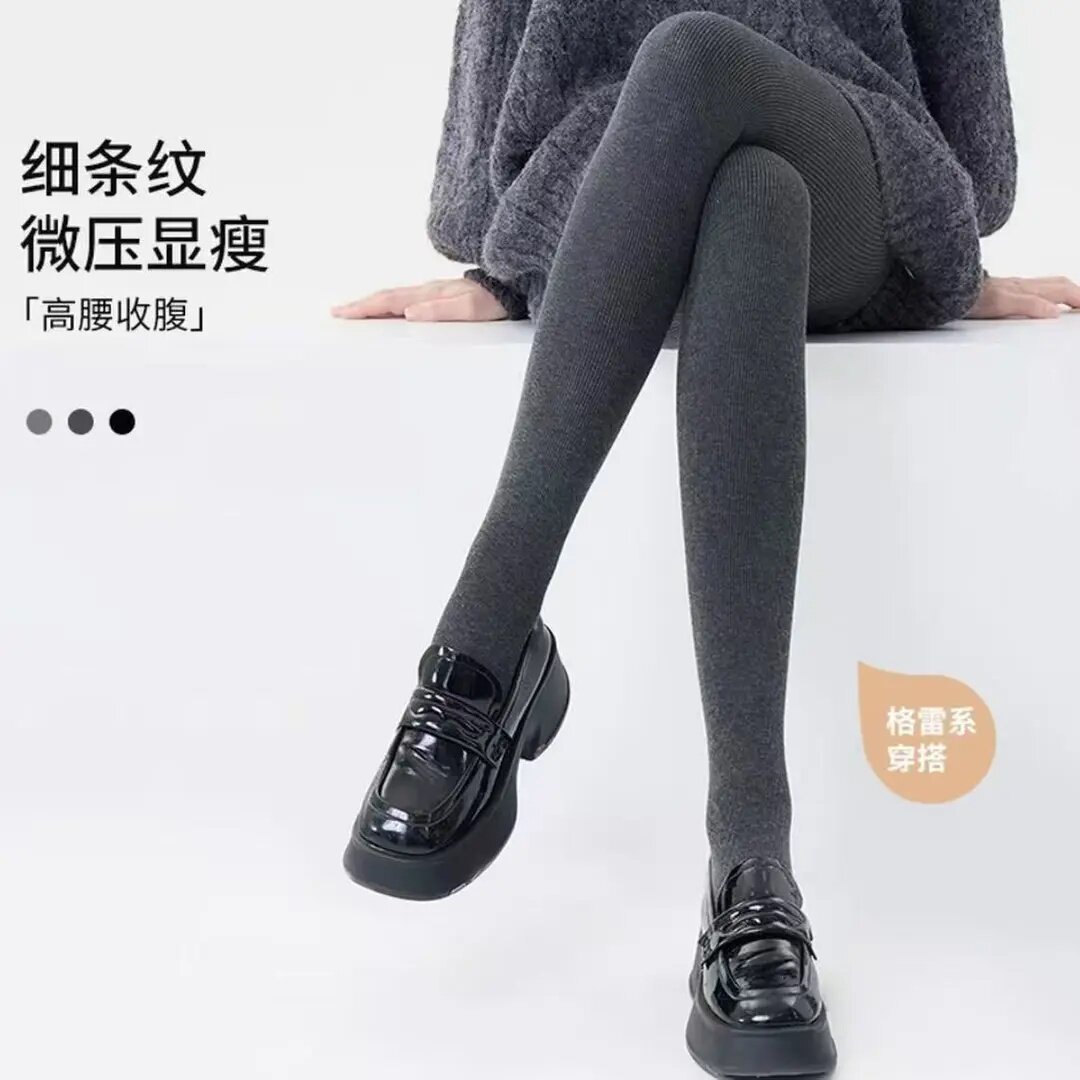 灰色打底裤袜女秋冬薄款外穿竖条纹压力显瘦保暖加绒不掉档连裤袜