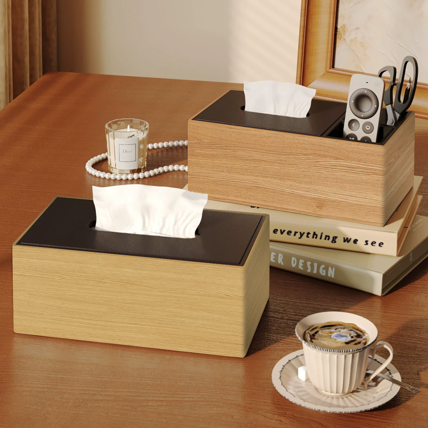 彷木纹纸巾盒家用客厅化妆室原木色卫生纸盒遥控器2025新款收纳盒