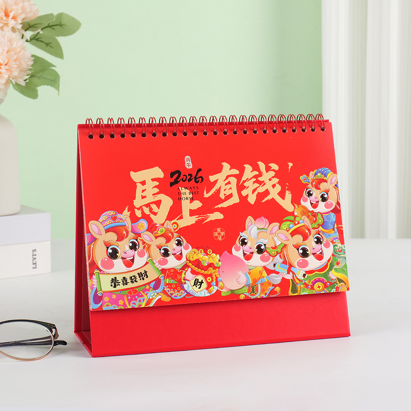 精美焕新艺术台历2026马年中国风日历大格子桌面摆件广告定制logo