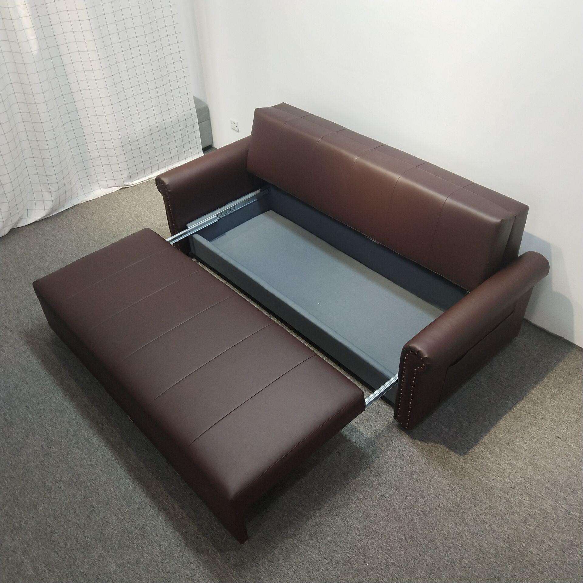 现代简约圆扶手设计小户型客厅卧室哑光皮质可储物多功能沙发床