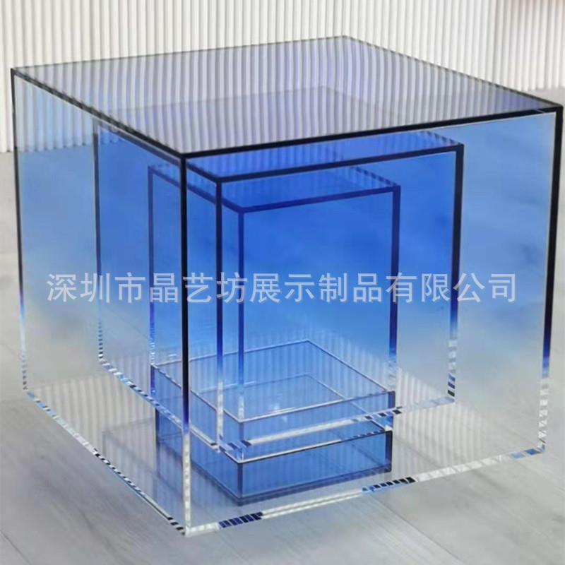 意式极简方形亚克力茶几电视柜客厅透明渐变轻奢现代小户型设计师