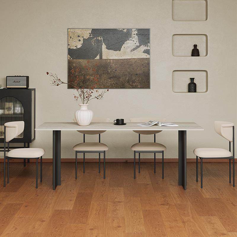 德利丰洞石岩板现代简约中古长方形餐桌极简意式设计师家用小户型