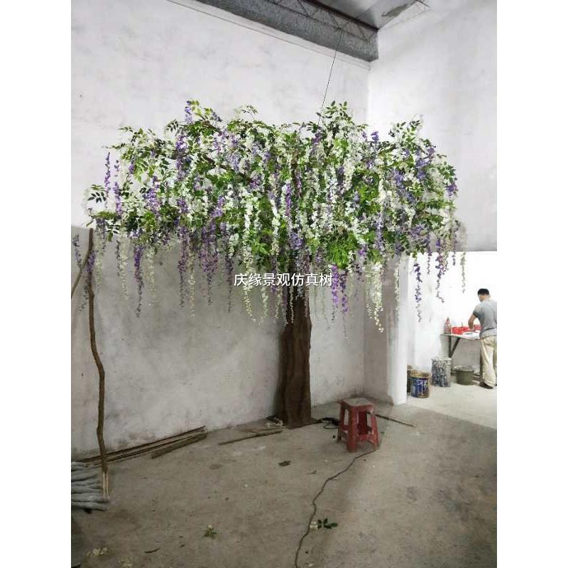 仿真紫藤花树玻璃钢花树真杆花树紫藤树仿真树装饰摆放美观