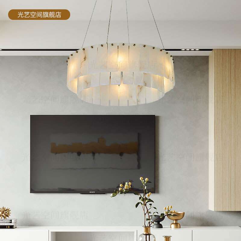 网红轻奢全铜云石片吊灯设计师创意样板间客厅餐厅卧室别墅云石灯