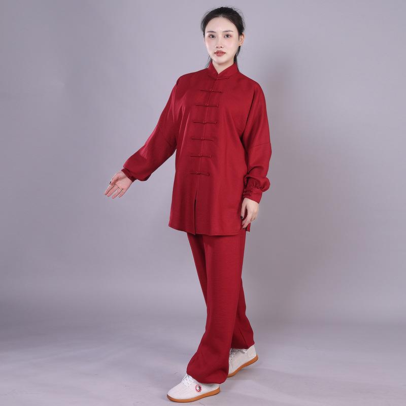 宏情春秋季棉麻太极服女武术表演服中国风男女太极拳练功服套装新