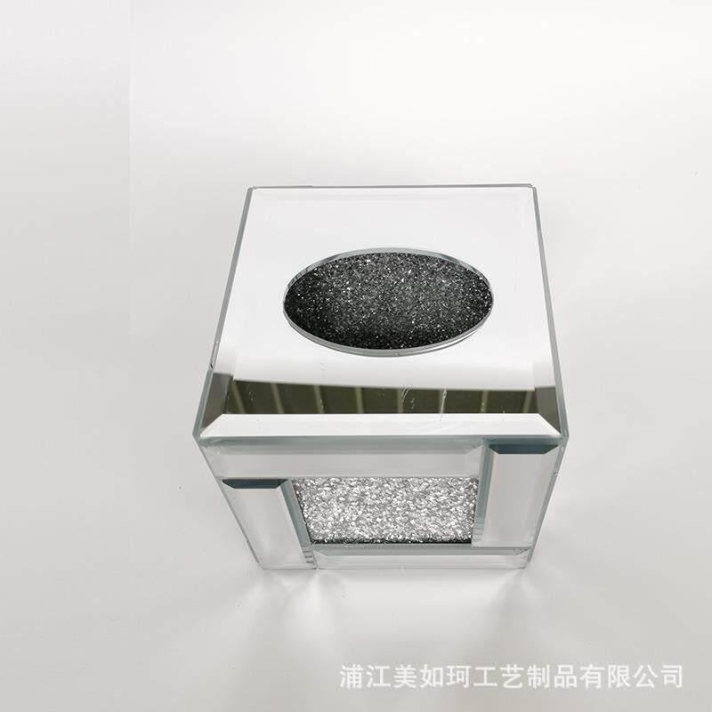 外贸欧式方形抽纸盒钻石填充镜片装饰各种水晶玻璃盒子