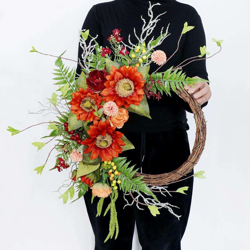 丰收节花环仿真向日葵庭院门饰花圈秋季节日家居墙壁挂饰花艺