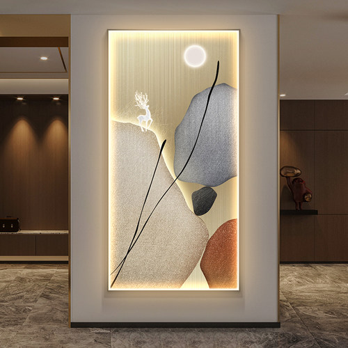 速发石来运入玄关装饰画灯画简转走廊过道挂画竖版约户门壁画