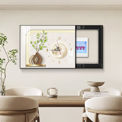 速发简约电表箱装饰免新款装盒子配电箱遮挡电饰画打孔带钟表挂画