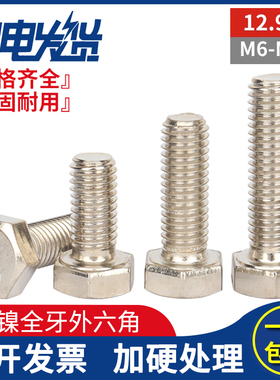 速发12.级高强度DI镀镍全牙外六角方螺丝钉螺栓M6M8MM0M12116M20