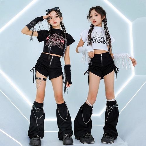 速发孩爵士舞街舞服装帅天露脐流苏套装潮儿走秀少服酷夏装