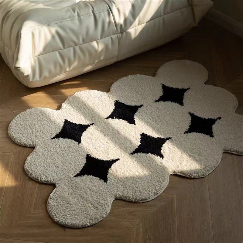 速发简约纯色簇绒地毯入异客厅卧室床边户形长绒茶几地垫浴室吸水