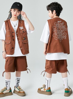 速发少儿服舞潮街男孩hiph套p嘻哈马甲o装孩爵士舞炸街走秀表演服