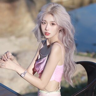 速发小鱼苗紫灰色长发全头卷假发团套洛丽塔lita中分长卷发