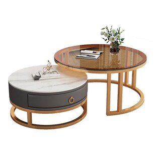 速发茶家几用客厅岩板缩合小户型小户型轻奢简约圆形伸组桌子