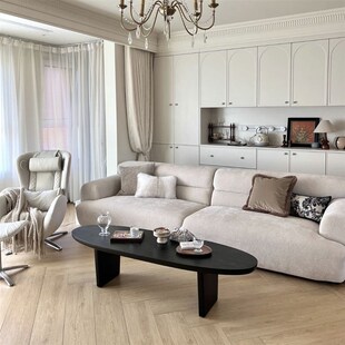 速发#黑色侘木茶几椭圆形简约客厅实用小户型民宿家寂风原木桌子