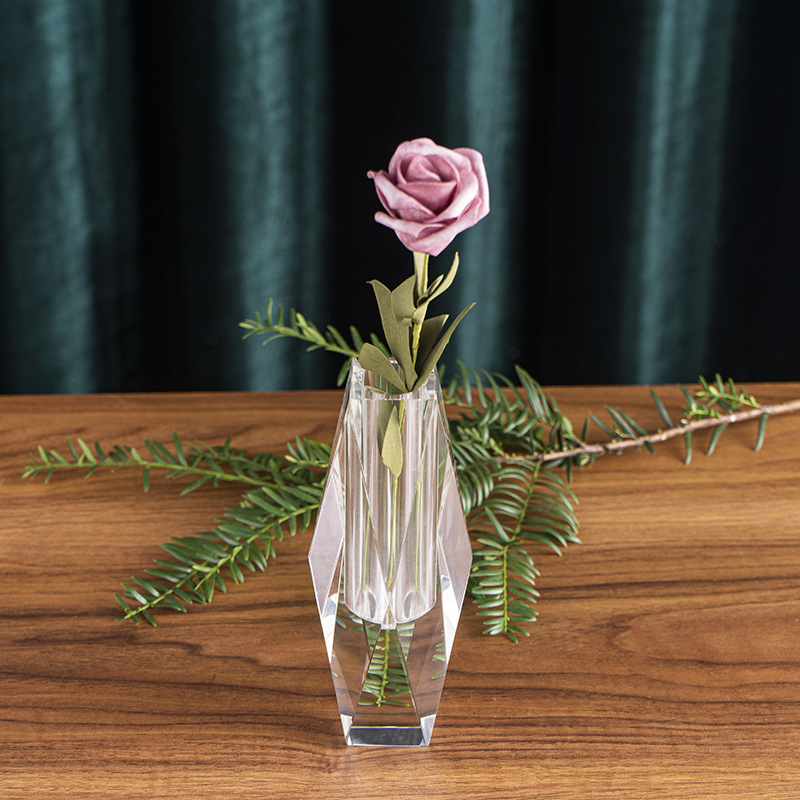 速发简家水晶几何棱形切面花瓶客店约居办公会所酒厅饰品摆件
