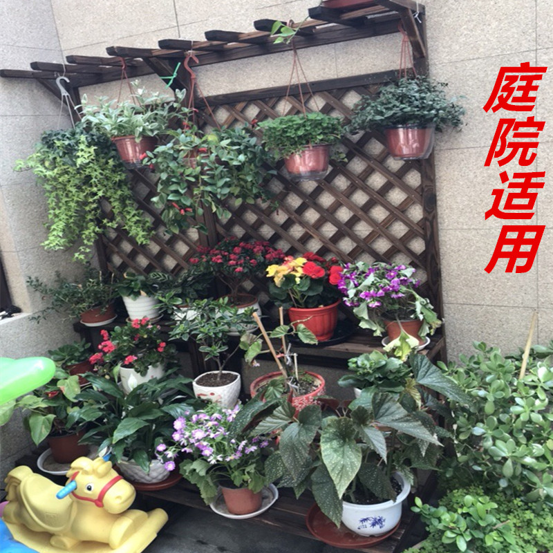 速发格花架地腐木多层阶梯落防式花架子室内实木碳化吊兰网台花盆