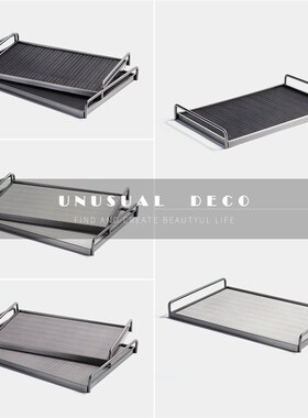 速发轻奢托盘摆几书桌收纳摆件木质皮售托盘酒店样板间革楼部茶设