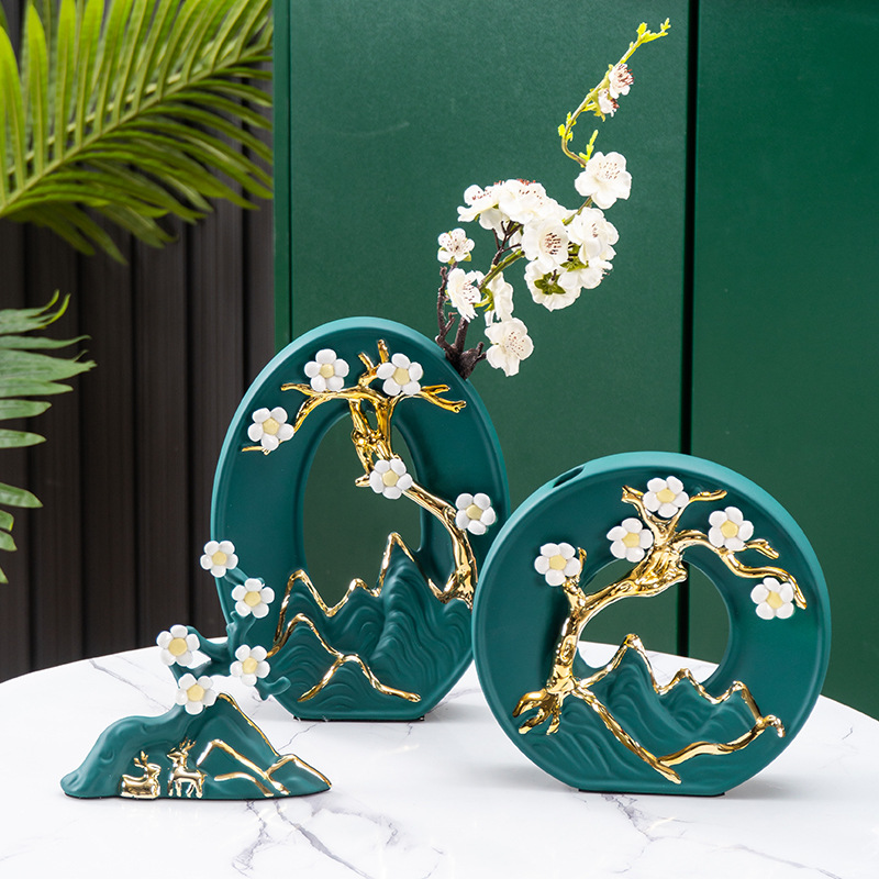 速发新中式摆件居厅玄关酒柜家客装饰品创奢美式轻意陶瓷花瓶工艺