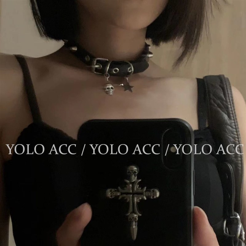 速发暗黑摇滚y2k辣妹亚角星骷髅项项链choer颈链皮圈五文化