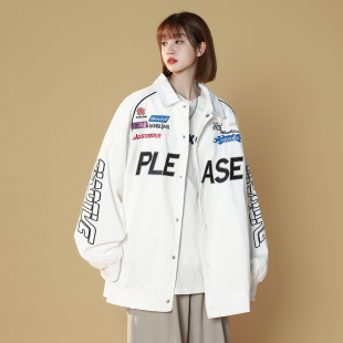 速发风古港复ch外套春秋款潮松宽流机车服美式夹克设计感运动上衣